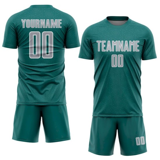 Sublimation Gray-White Geometric Uniform Jersey Custom Shape Soccer Sports Teal