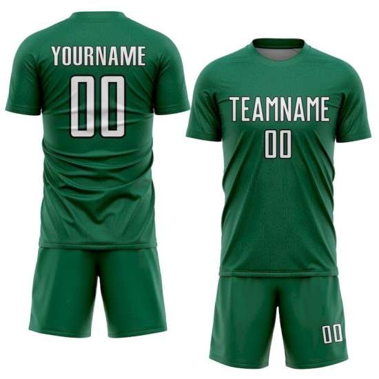 Jersey Shape Sublimation Uniform Green Geometric Soccer Kelly White-Black Custom Sports