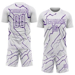 Uniform Sublimation White Purple Custom Sports Soccer Jersey Lightning