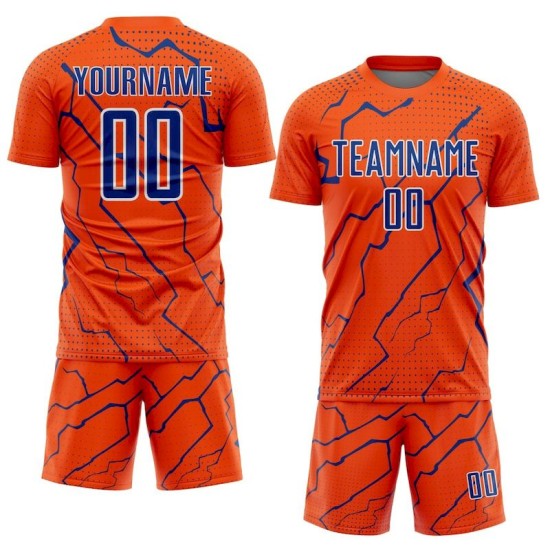 Uniform Royal-White Soccer Lightning Sports Sublimation Orange Custom Jersey