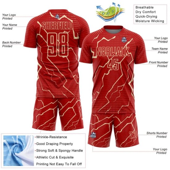 Sublimation Uniform Cream Lightning Custom Jersey Sports Red Soccer