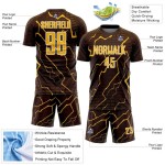 Sports Custom Gold-White Lightning Sublimation Brown Jersey Uniform Soccer