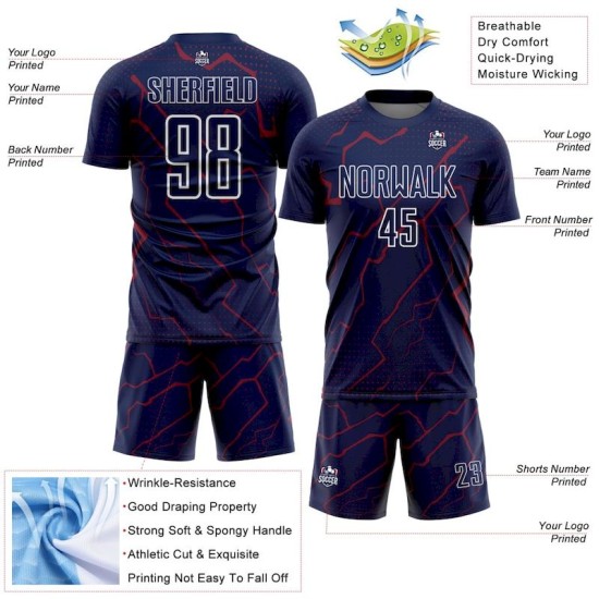 Sports Crimson-White Lightning Navy Uniform Sublimation Soccer Custom Jersey