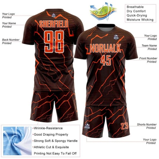 Soccer Brown Sublimation Lightning Jersey Custom Orange-White Uniform Sports