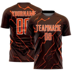 Soccer Brown Sublimation Lightning Jersey Custom Orange-White Uniform Sports