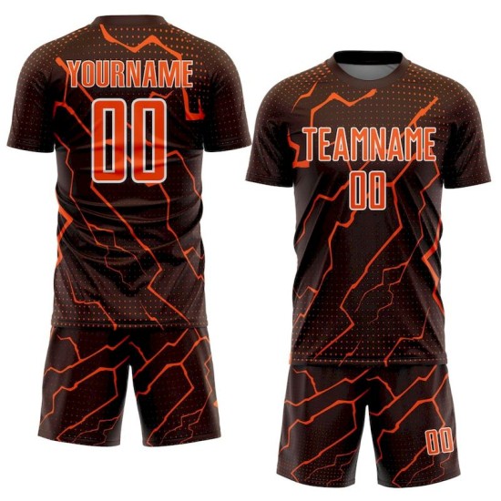 Soccer Brown Sublimation Lightning Jersey Custom Orange-White Uniform Sports
