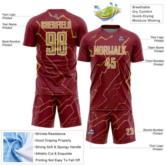 Jersey Sports Uniform Lightning Gold-White Soccer Custom Crimson Sublimation Old