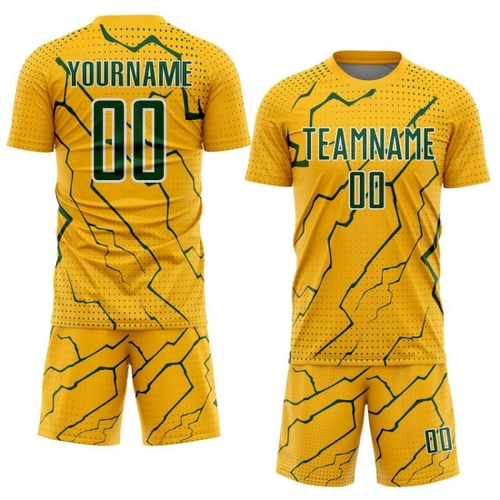 Custom Sublimation Green-White Sports Soccer Gold Lightning Uniform Jersey