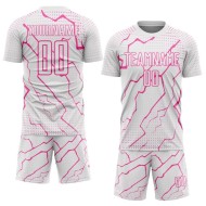 Custom Soccer White Uniform Jersey Sublimation Pink Lightning Sports