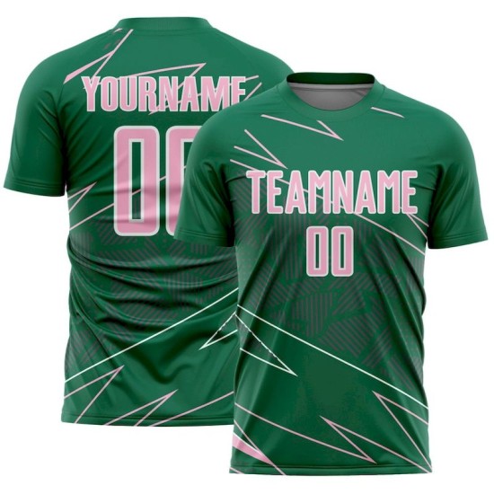 Uniform Sports Soccer Kelly Lines Sublimation Jersey Light Green Custom Pink-White
