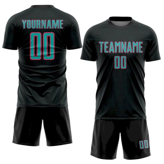 Sublimation Sports Geometric Soccer Jersey Uniform Black Shape Pink Custom Aqua-Neon