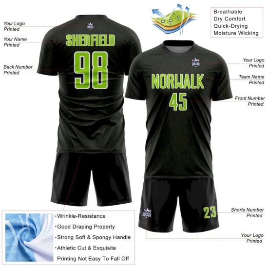 Sports Geometric Jersey Neon Shape Green-White Custom Soccer Uniform Sublimation Black
