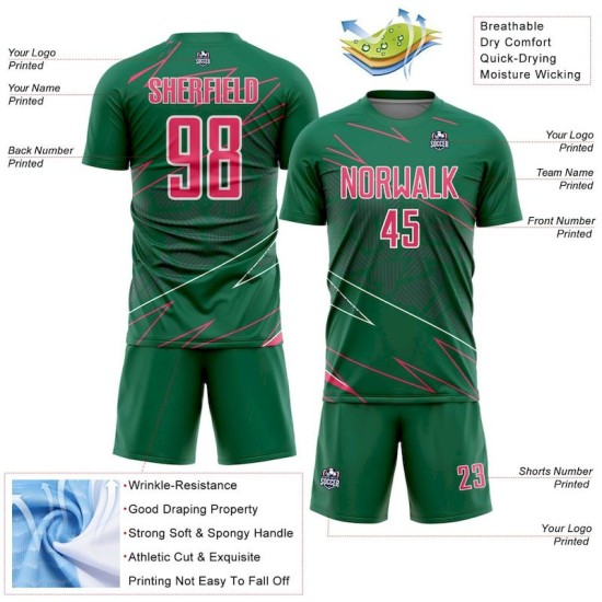 Soccer Pink-White Custom Sports Jersey Neon Green Kelly Uniform Sublimation Lines