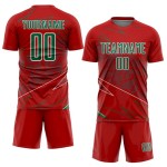 Red Sublimation Soccer Green-White Sports Jersey Lines Uniform Custom Kelly