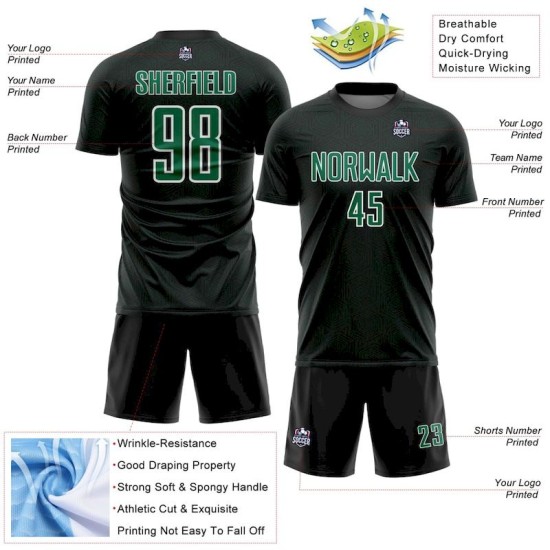 Kelly Black Jersey Sports Uniform Custom Sublimation Geometric Soccer Green-White Shape
