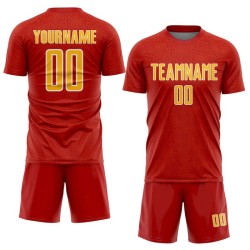 Sublimation Uniform Red Geometric Jersey Shape Soccer Gold-White Custom Sports