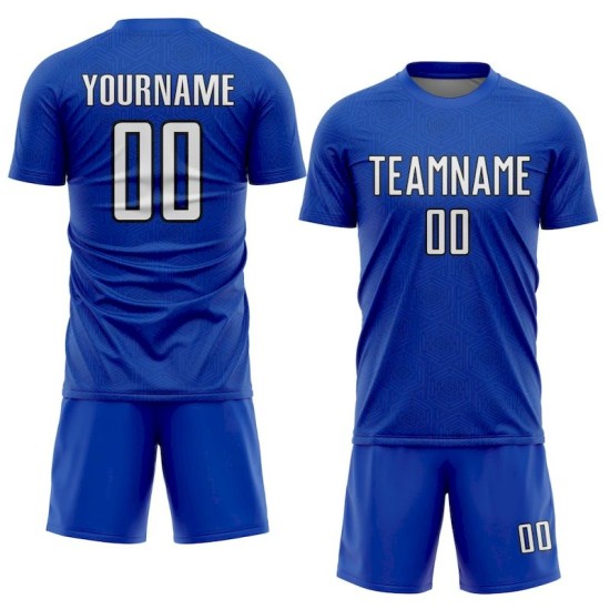 Sublimation Shape White-Black Sports Custom Geometric Blue Soccer Uniform Jersey Thunder