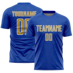 Sports Thunder Soccer Sublimation Shape Blue Geometric Jersey Uniform Gold-White Old Custom