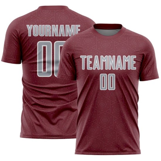 Sports Geometric Sublimation Gray-White Uniform Jersey Shape Custom Burgundy Soccer