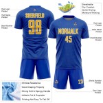 Soccer Jersey Geometric Uniform Shape Sublimation Sports Blue Thunder Yellow-White Custom