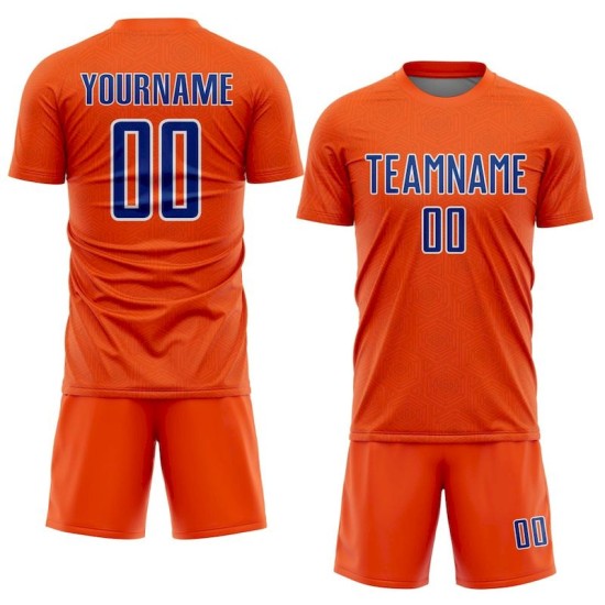 Custom Shape Uniform Sports Geometric Soccer Jersey Sublimation Orange Royal-White