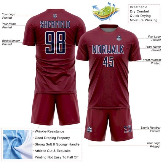 Custom Crimson Uniform Navy-White Sports Shape Geometric Sublimation Soccer Jersey
