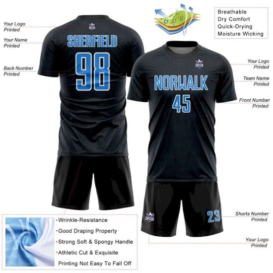 Blue-White Sublimation Powder Soccer Custom Sports Black Shape Geometric Uniform Jersey