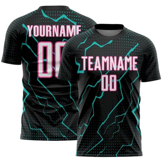 White Jersey Lightning Aqua-Pink Black Sports Custom Uniform Soccer Sublimation